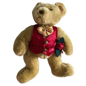 FIRST & MAIN VALENTINE PLUSH BEAR "TEDDY" 10" WITH SATIN VEST & ROSE